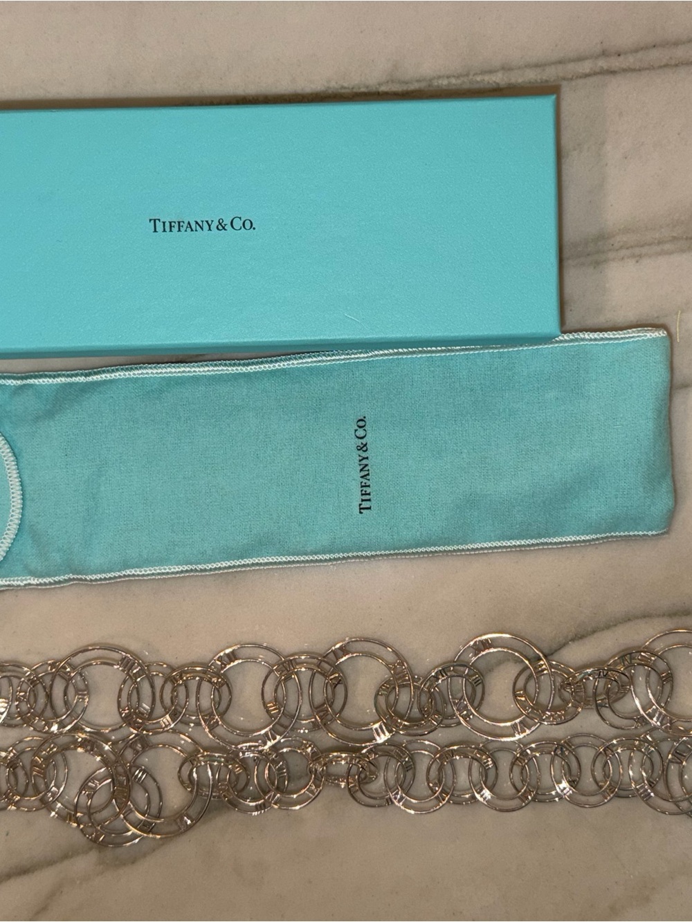 Tiffany & Co. Blue Box with Silver Chain Links
